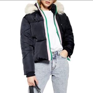 TOPSHOP faux fur hooded puffer jacket Size S